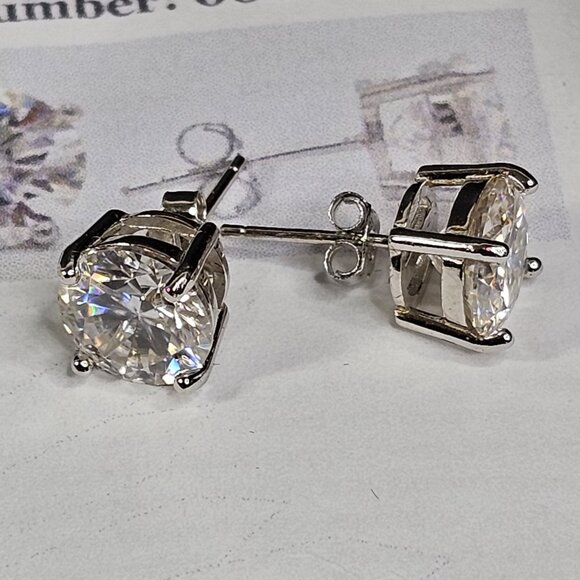 6CT Moissanite Stud Earrings (2x 3CT) Sterling Silver 925, Appraised - Picture 3 of 10